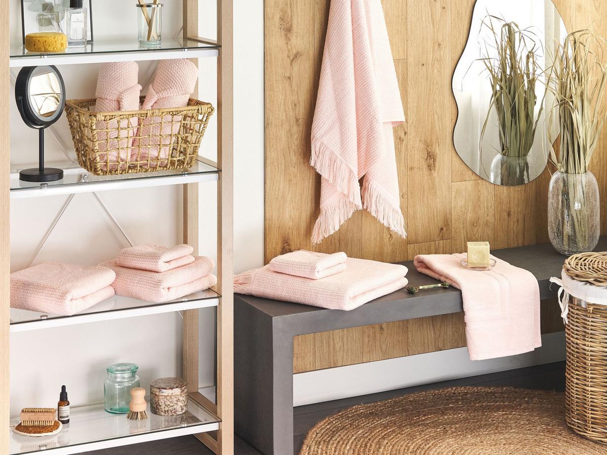 BADEHANDTUCH 9-teilig Rosa Atiu - Pink, Textil (70/140cm) - Beliani