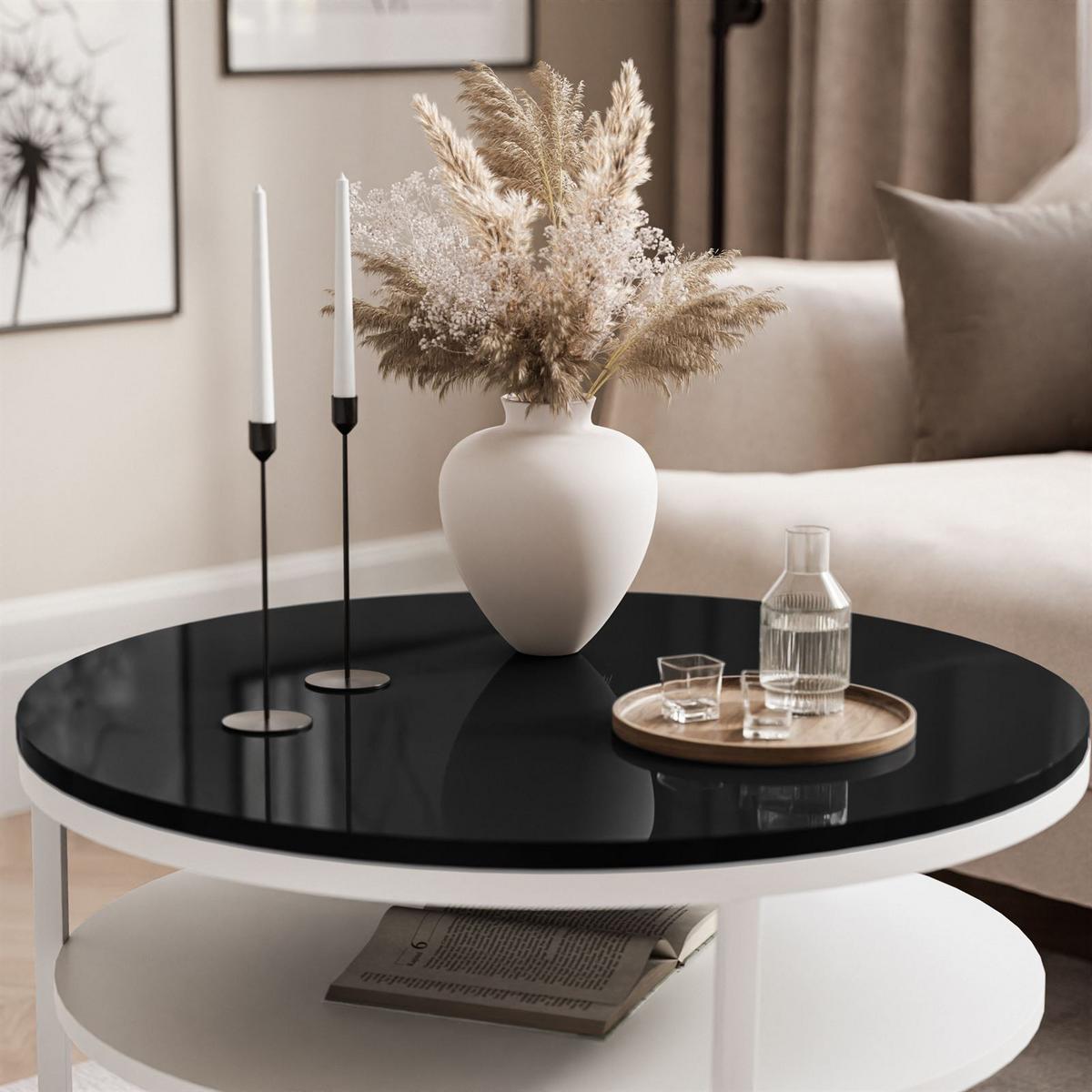 COUCHTISCH CIRI SLIM mit Regal Hochglanz - Schwarz/Weiß, Holzwerkstoff (60/60/42cm) - Lookway