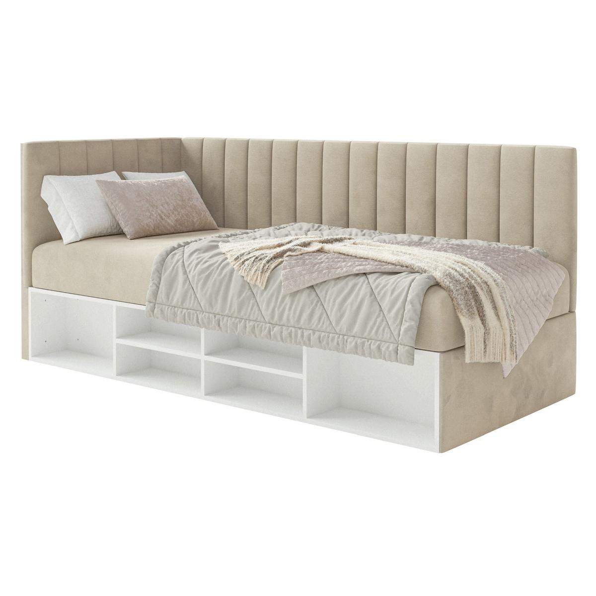 JUGENDBETT Ventrio Hellbeige Easy-Clean-Samtbezug 90x200 cm - Ecru, Holz/Textil (90/200cm) - Selsey