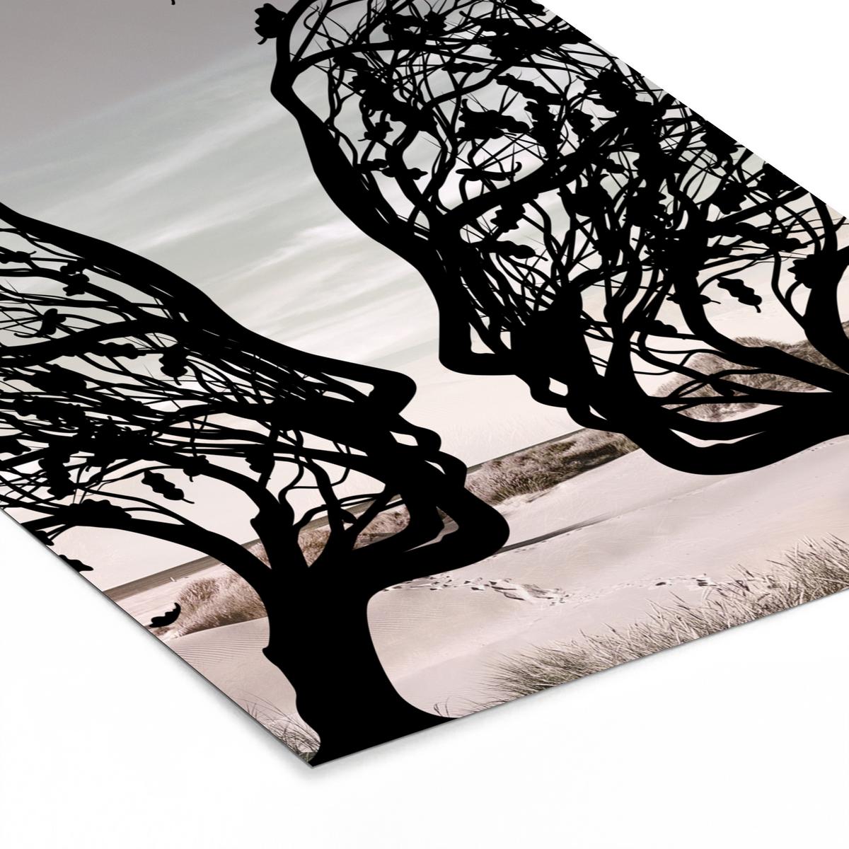 POSTER MIT RAHMEN Strand - Meer - Menschen - Baum - Moderne Kunst Posterleiste 60x80 cm - Hellgrau, Papier (60/80cm) - MuchoWow