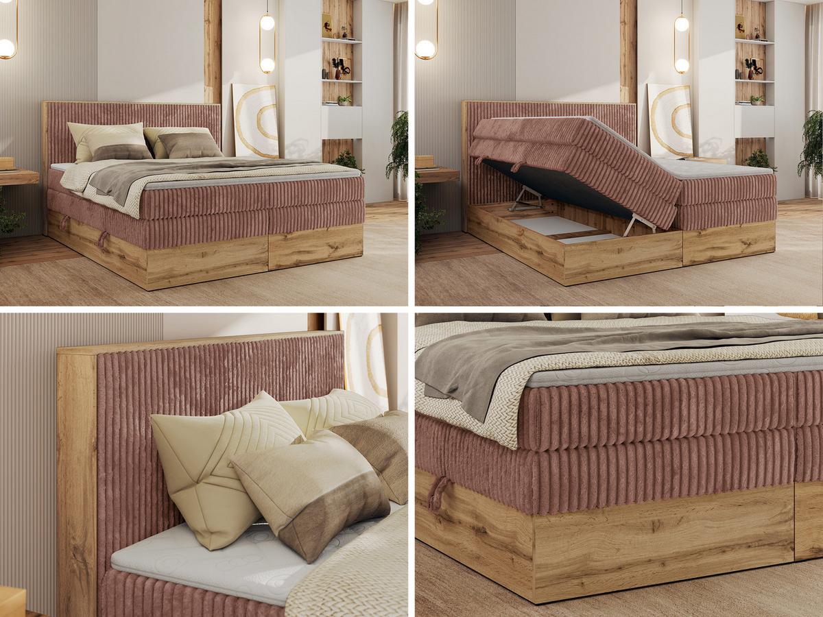BOXBETT WOOD CLASSIC KING 160/200 - Rosa Cord - H4 - Rosa, Textil (160/200cm) - MKS