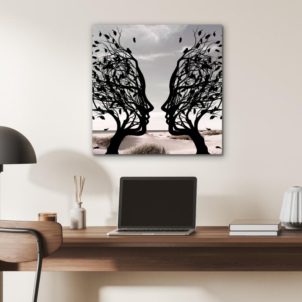 METALLBILD Strand - Meer - Menschen - Baum - Moderne Kunst 50x50 cm - Hellgrau, Metall (50/50cm) - MuchoWow