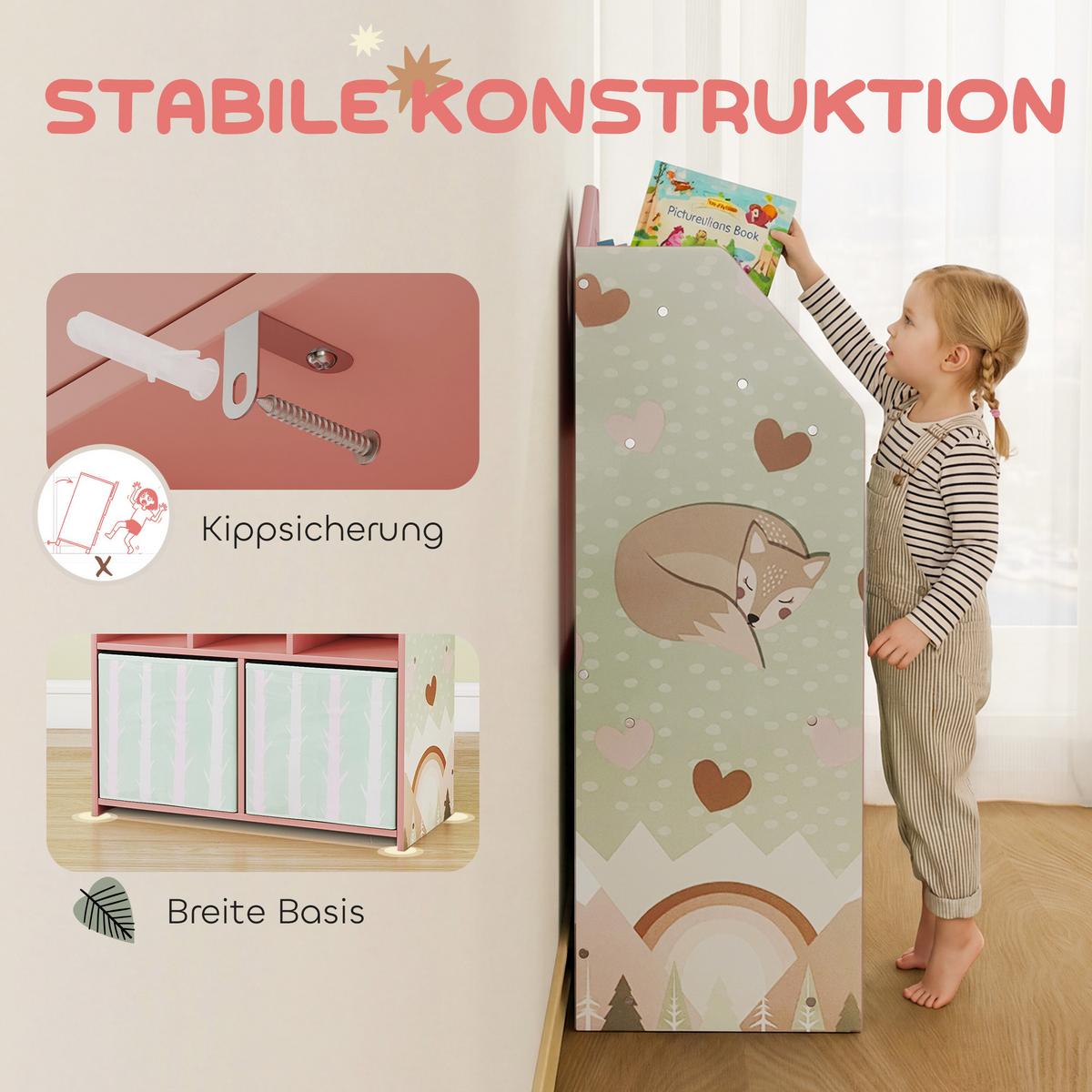 KINDER-BÜCHERREGAL MDF Vliesstoff Rosa - Rosa, Holzwerkstoff (30/91.5/62.5cm) - AIYAPLAY