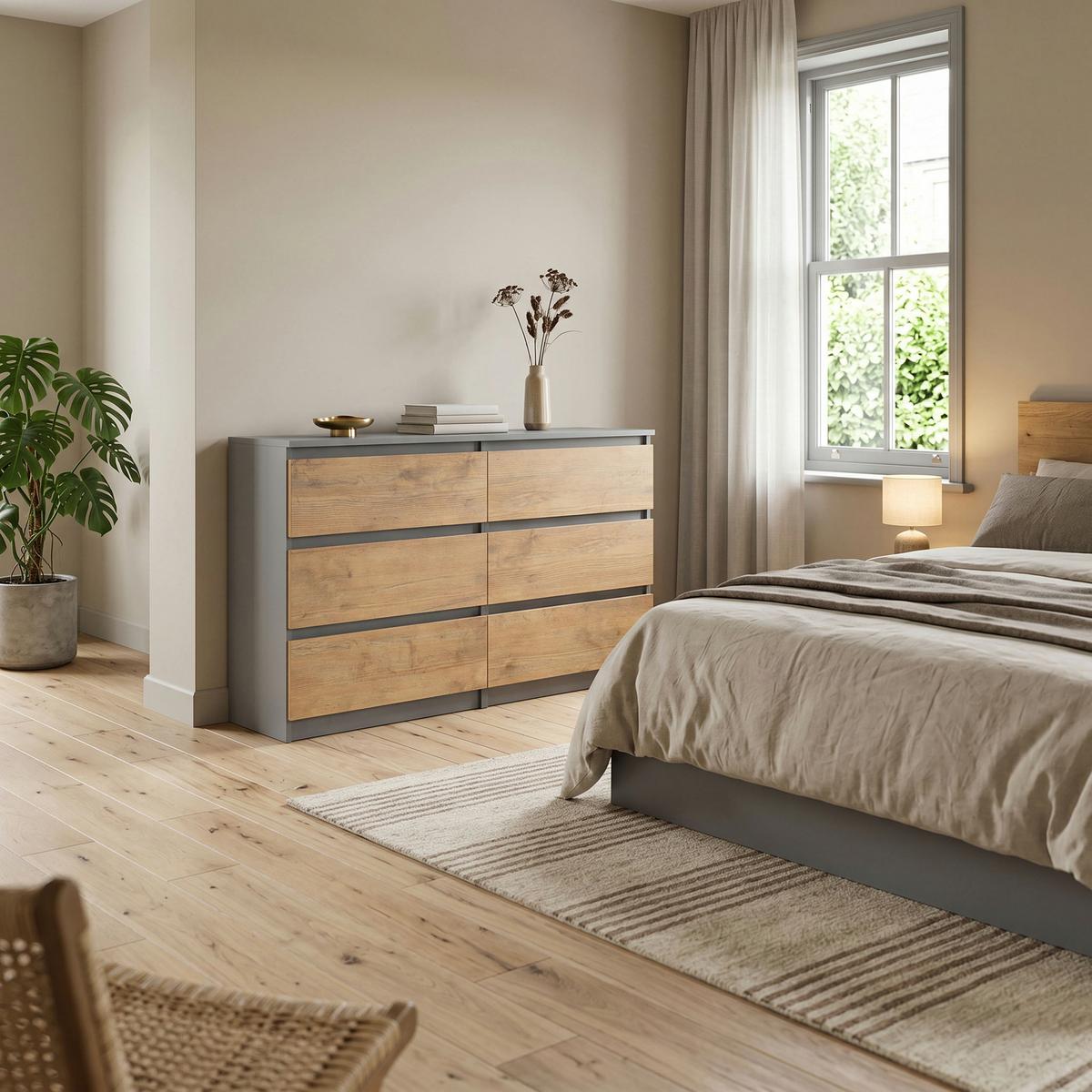 KOMMODE NUDO 120/78,5/39cm mit 6 Schubladen Türen Anthrazit - Eichefarben/Anthrazit, Holzwerkstoff (120/78.5/39cm) - MASSENO