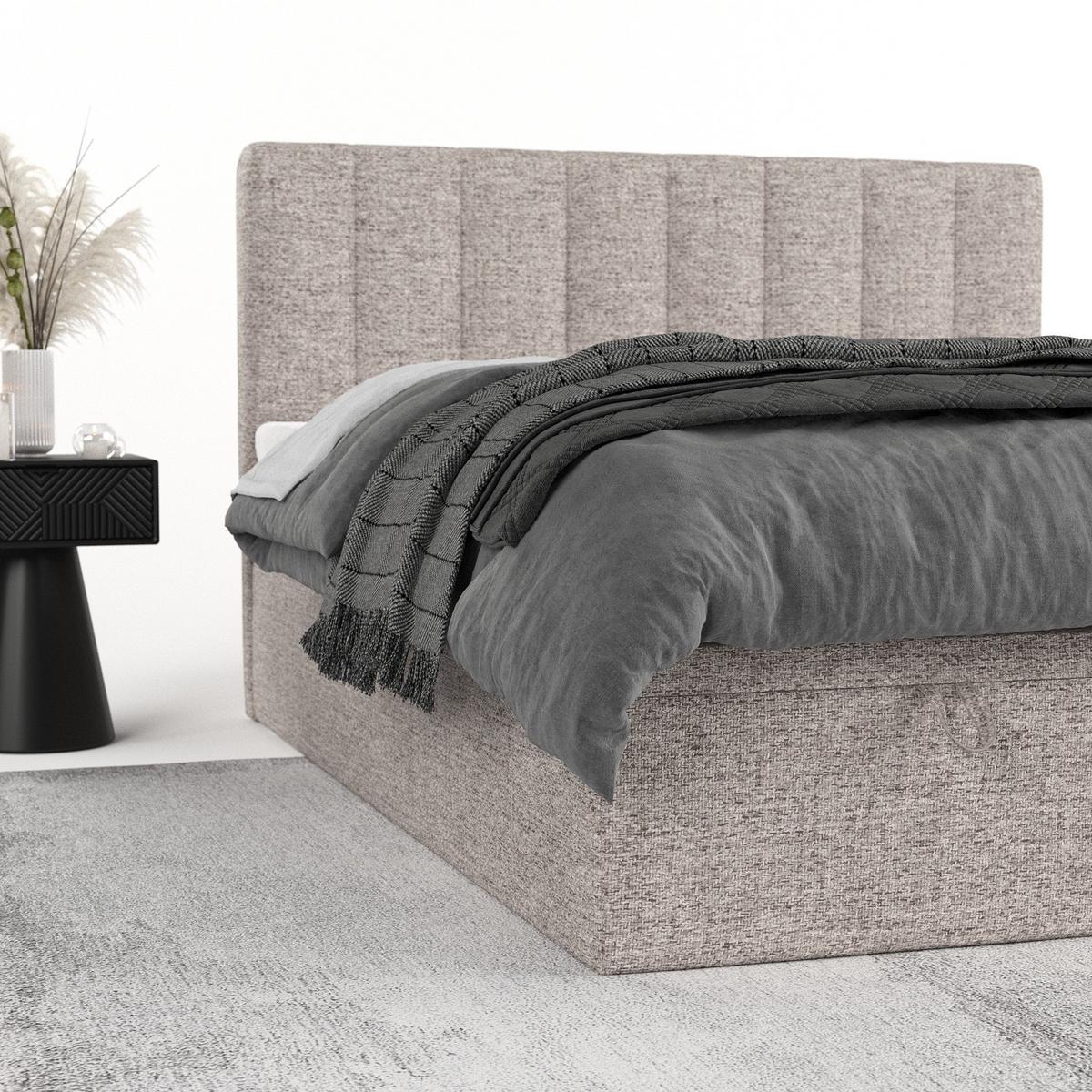 BOXBETT Lume 160/200 cm Beige im Neve Stoff - Beige/Schwarz, Holz/Holzwerkstoff (160/200cm) - AltaBeds