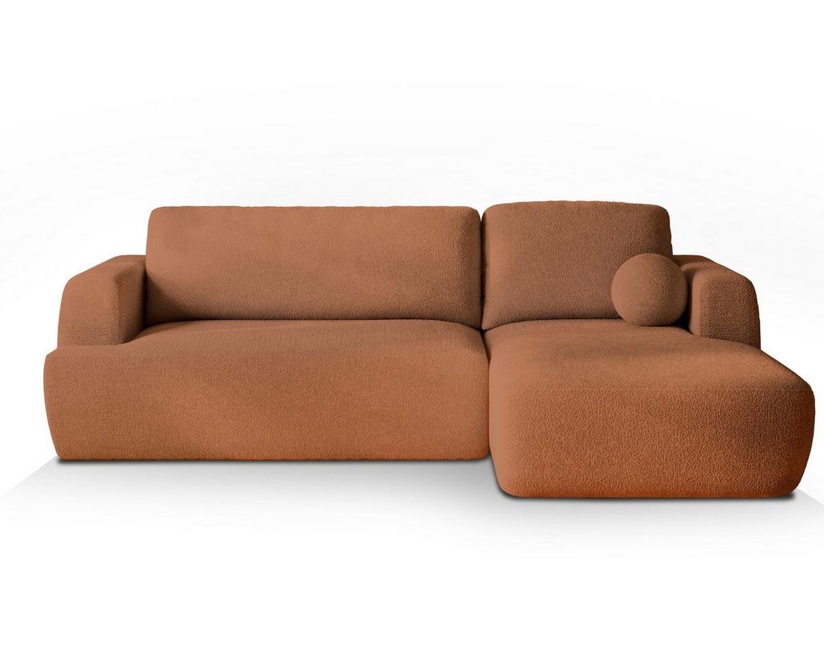 ECKSOFA SENTI N R-S Orange Boucle-Stoff mit Schlaffunktion - Schwarz/Orange, Holz/Kunststoff (246/148cm) - MASSENO