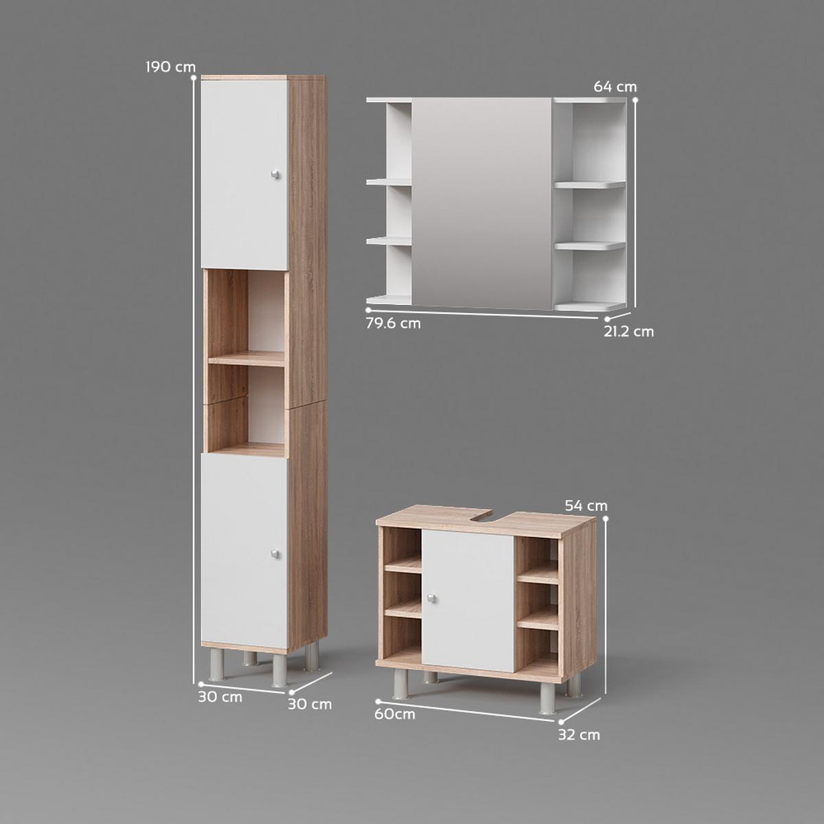 BADMÖBEL-SET Fucino Sonoma 3 Teile, mit Hochschrank - Sonoma Eiche, Holzwerkstoff (60/54/32cm) - Livinity®