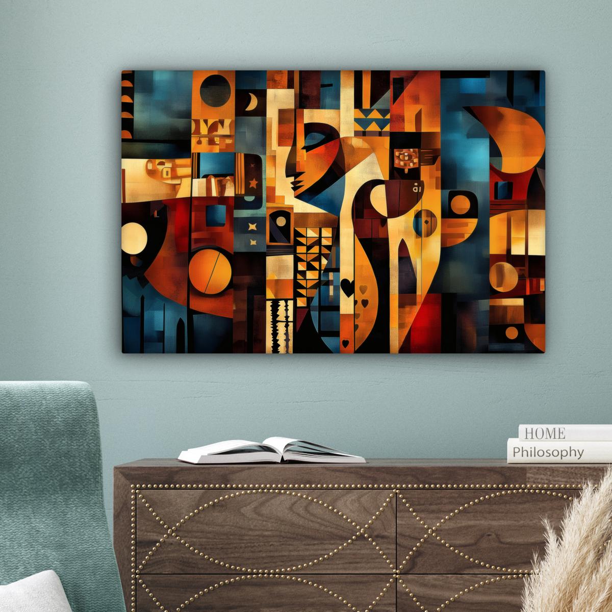 LEINWANDBILD Figuren - Abstrakt - Symbole Gemälde 60x40 cm - Terracotta, Textil (60/40cm) - MuchoWow