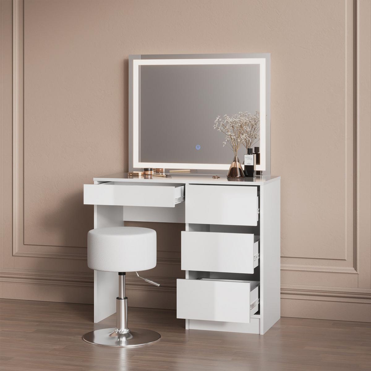 SCHMINKTISCH Imola Weiß 90 cm mit LED-Spiegel - Weiß, Holzwerkstoff (90/75/40cm) - Livinity®