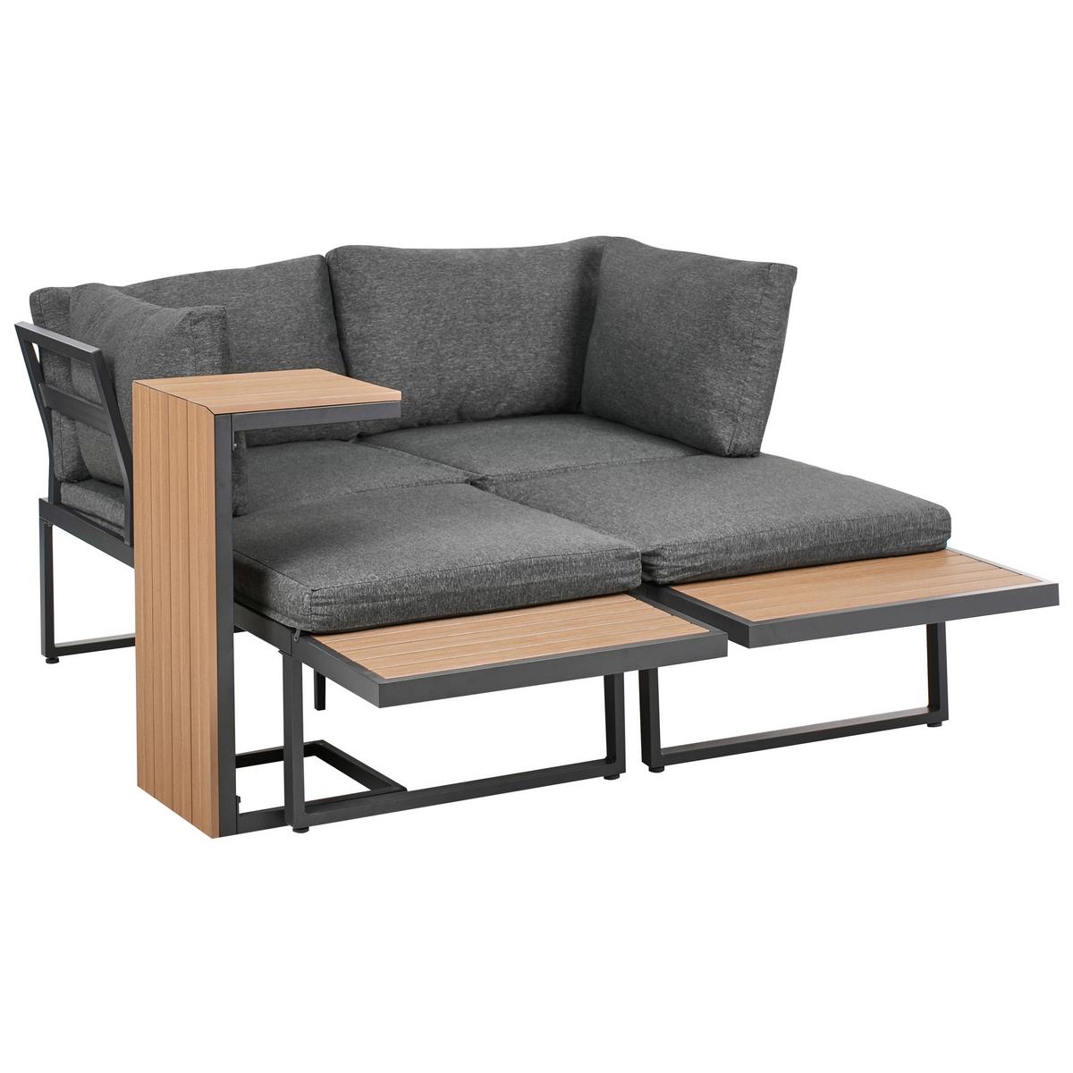 GARTEN-ECKSOFA mit Tisch 4-Sitzer linksseitig Hellbraun/Grau Pienza - Hellbraun/Schwarz, Kunststoff - Beliani