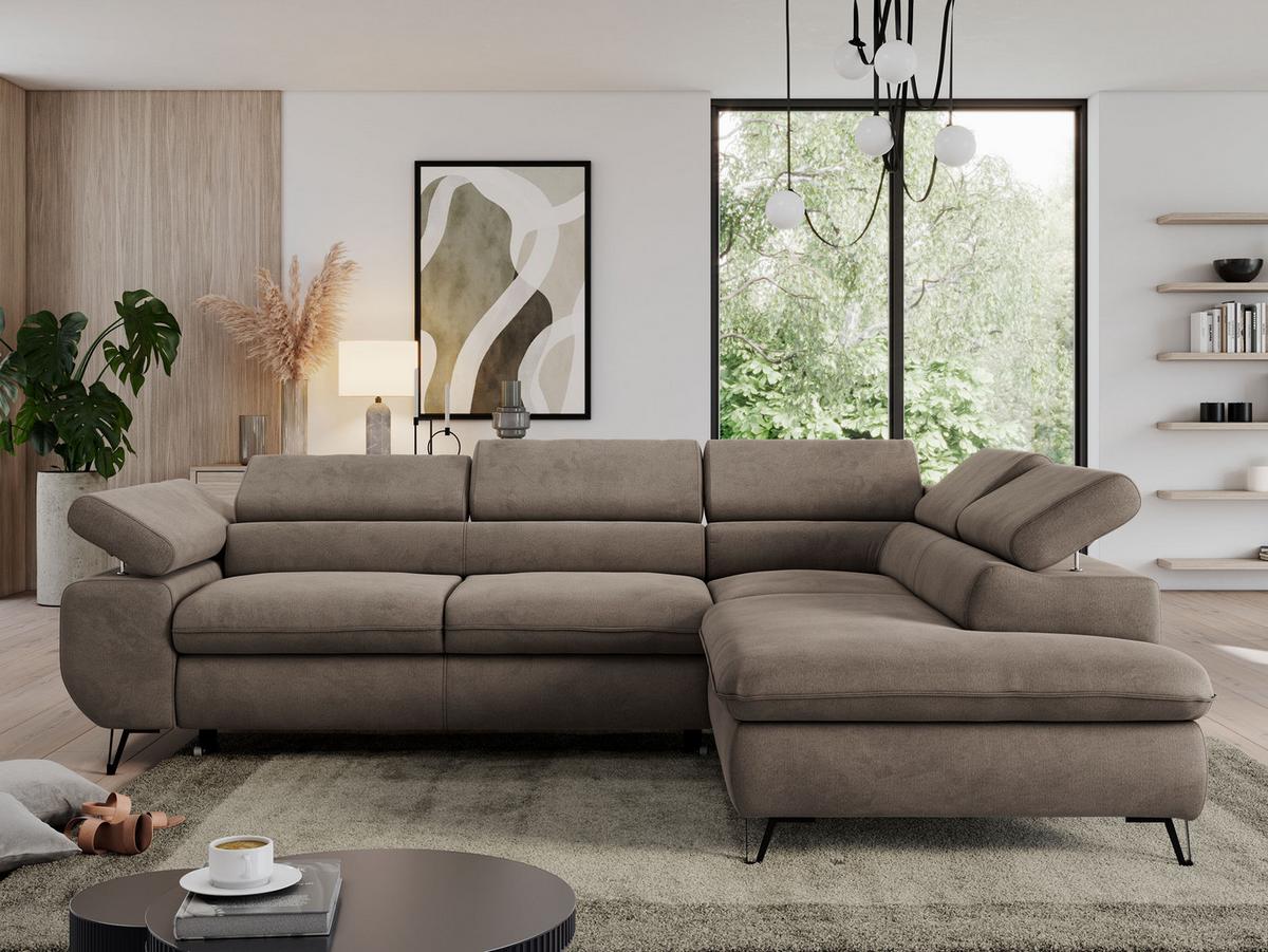 ECKSOFA PEDRO L Braun Velvet - Rechts Seite - Schwarz/Braun, Textil/Metall (273/208cm) - MKS
