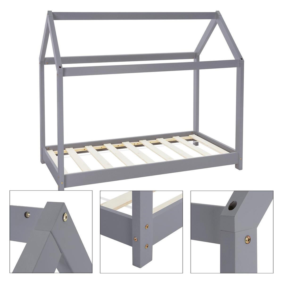 KINDERBETT mit Dach 70x140 cm Hellgrau - Hellgrau, Holz (70/140cm) - ML-DESIGN