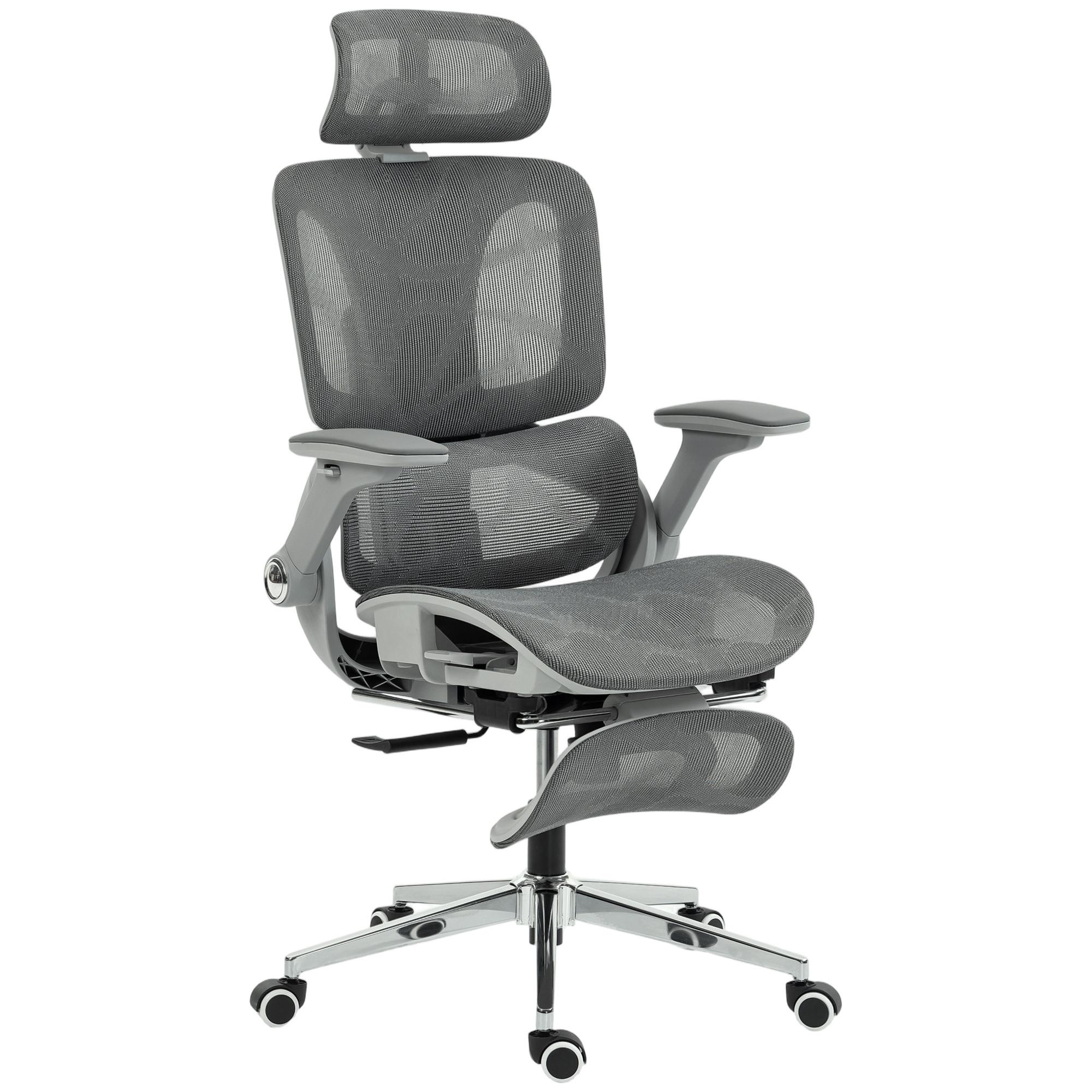 BÜROSTUHL Mesh 100 Polyester Grau - Silberfarben/Grau, Kunststoff/Textil (67/132/74cm) - HOMCOM