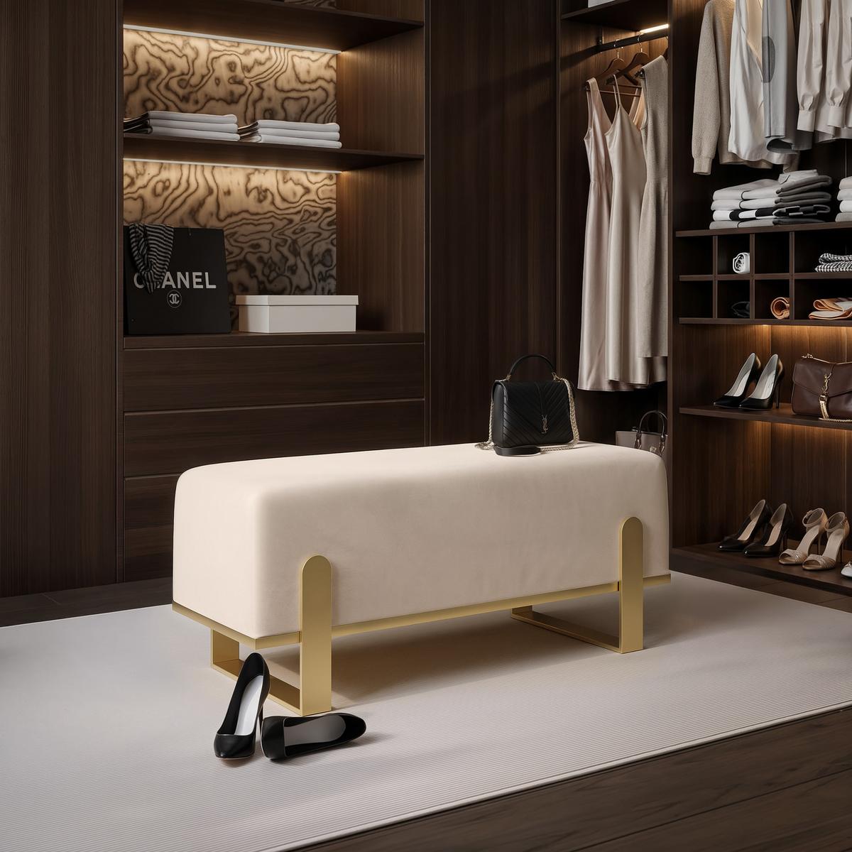 POLSTERBANK MARA 80 cm Gold / Beige ,Metallgestell - Beige, Textil/Metall (80/47/35cm) - Idohome