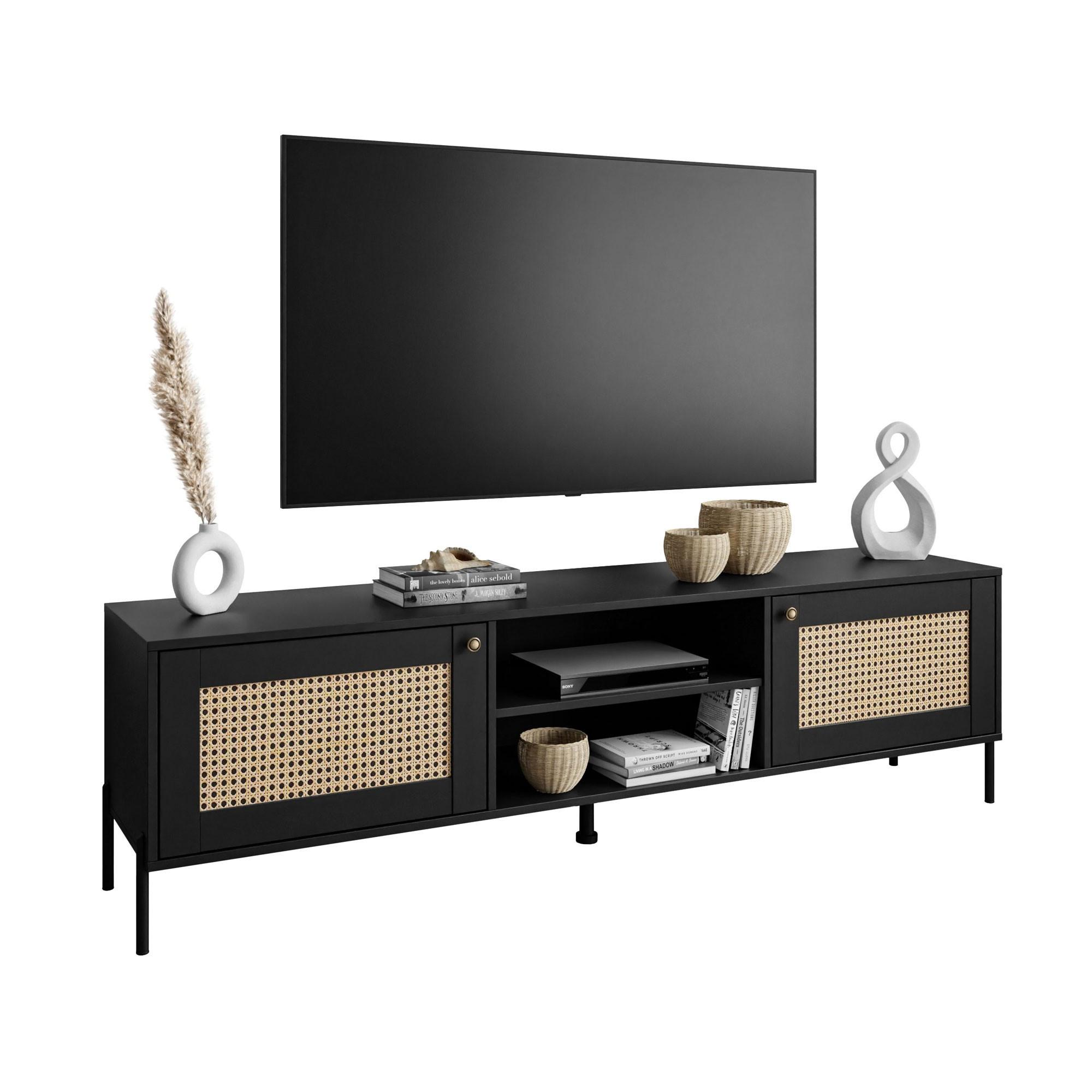 TV-ELEMENT VIENNA 3D mit Wiener Geflechtimitation / Schwarz - Schwarz, Holzwerkstoff (180/56/40cm) - Lookway
