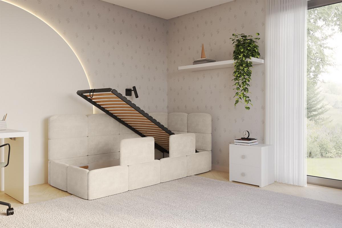EINZELLBETT Jugendbett mit Bettkasten und Matratze H3/H4, Links - KIVY 100x200 Beige - Beige, Holzwerkstoff/Textil (100/200cm) - ALTDECOR