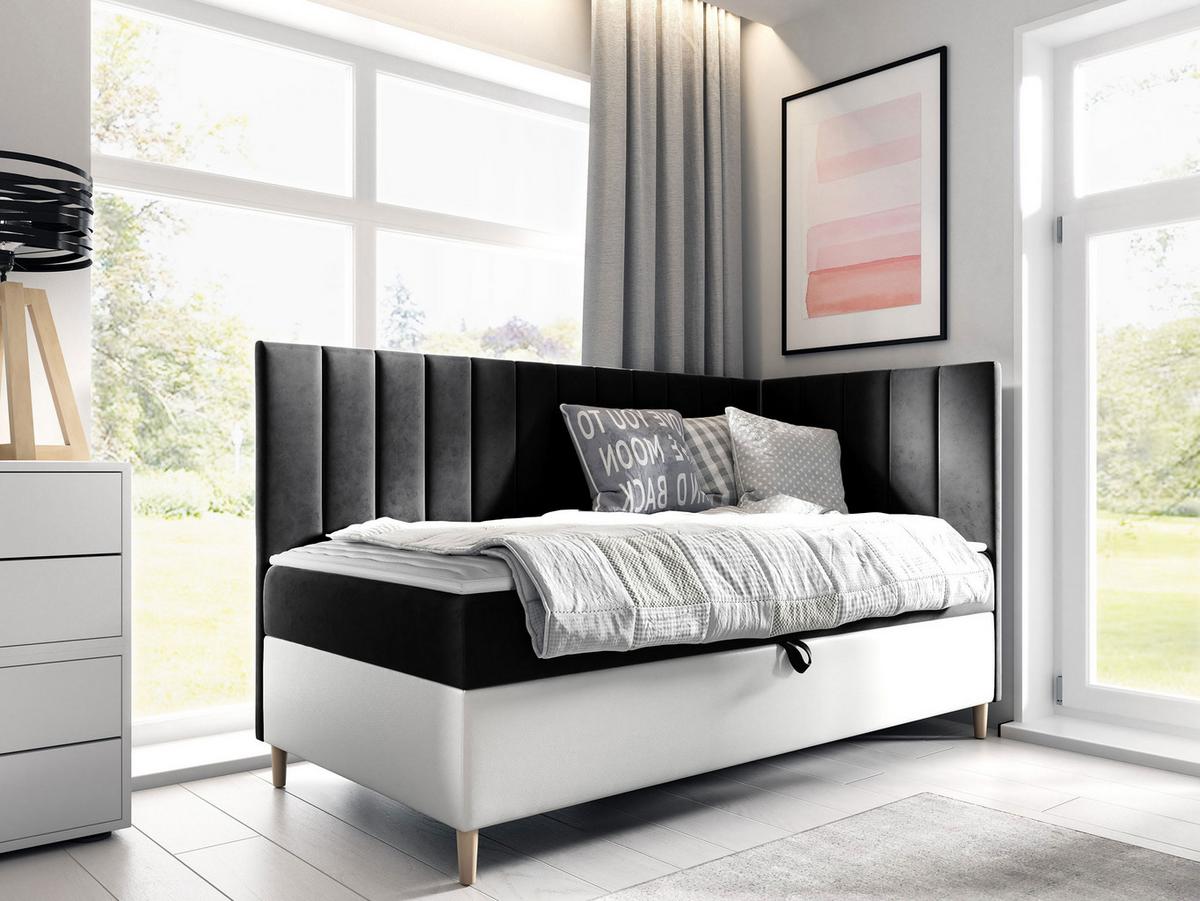 BOXBETT Maja Junior 3, Seite zum Öffnen des Bettkastens: Rechts - H3 - Schwarz/Weiß, Holz (100/200cm) - MIRJAN24