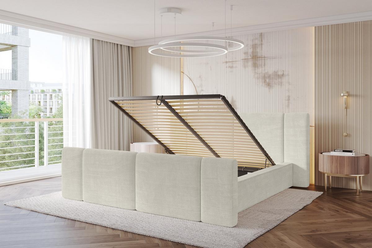 POLSTERBETT mit Bettkasten, Fußteil und Lattenrost, Bett mit Matratze H3/H4 - RIVO-Z 180x200 Creme - Sahara, Holzwerkstoff/Textil (180/200cm) - ALTDECOR
