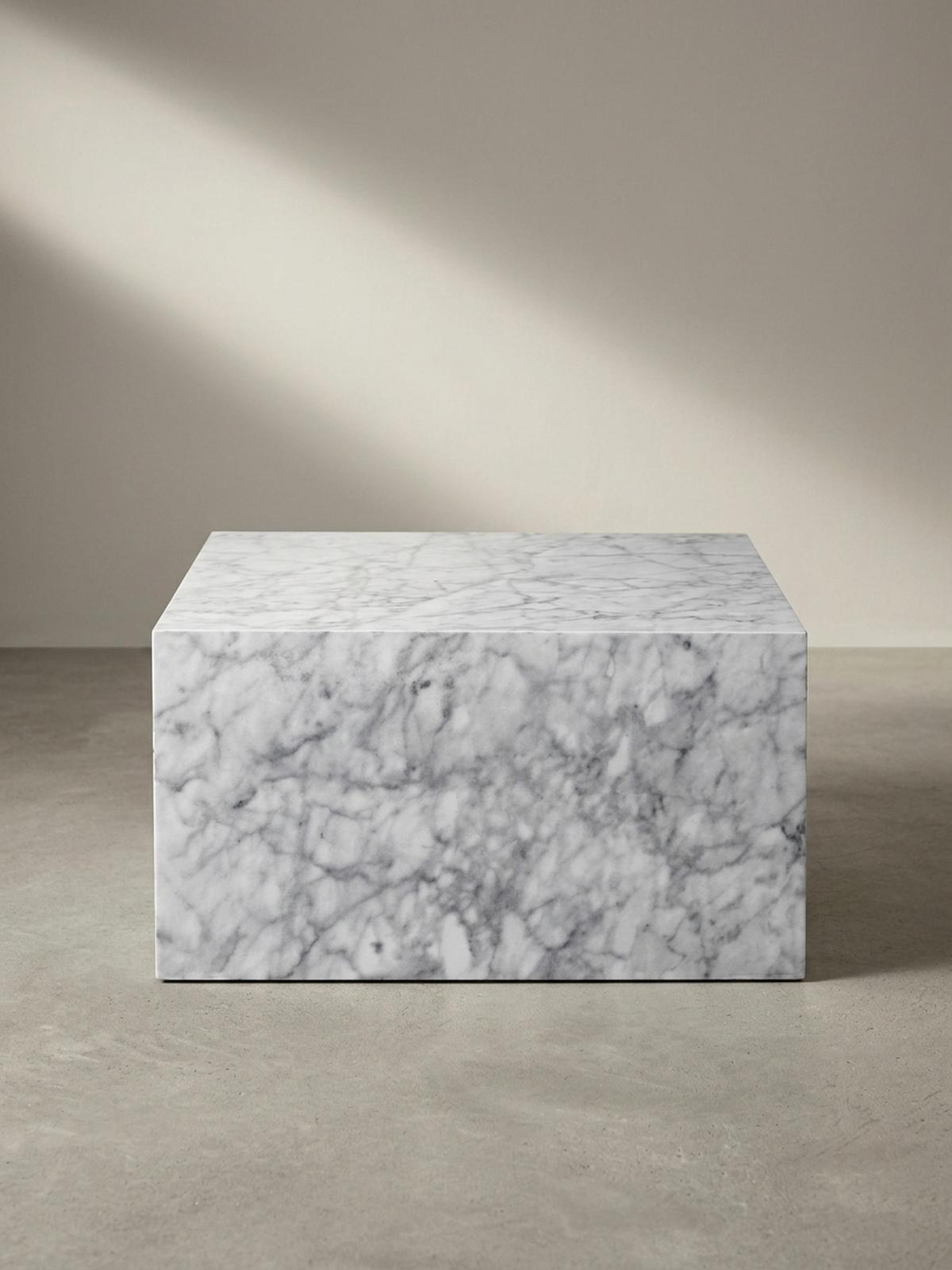 COUCHTISCH Weiß Hochglanz Marmor-Optik 60x30x60cm Quadratisch - Hellgrau/Weiß, Holzwerkstoff (60/60/30cm) - KADIMA DESIGN