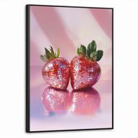 LEINWAND Bilder mit Rahmen - Disco - Obst - Glitzer - Erdbeere - 70x100 - Pink, Textil (70/100cm) - MuchoWow
