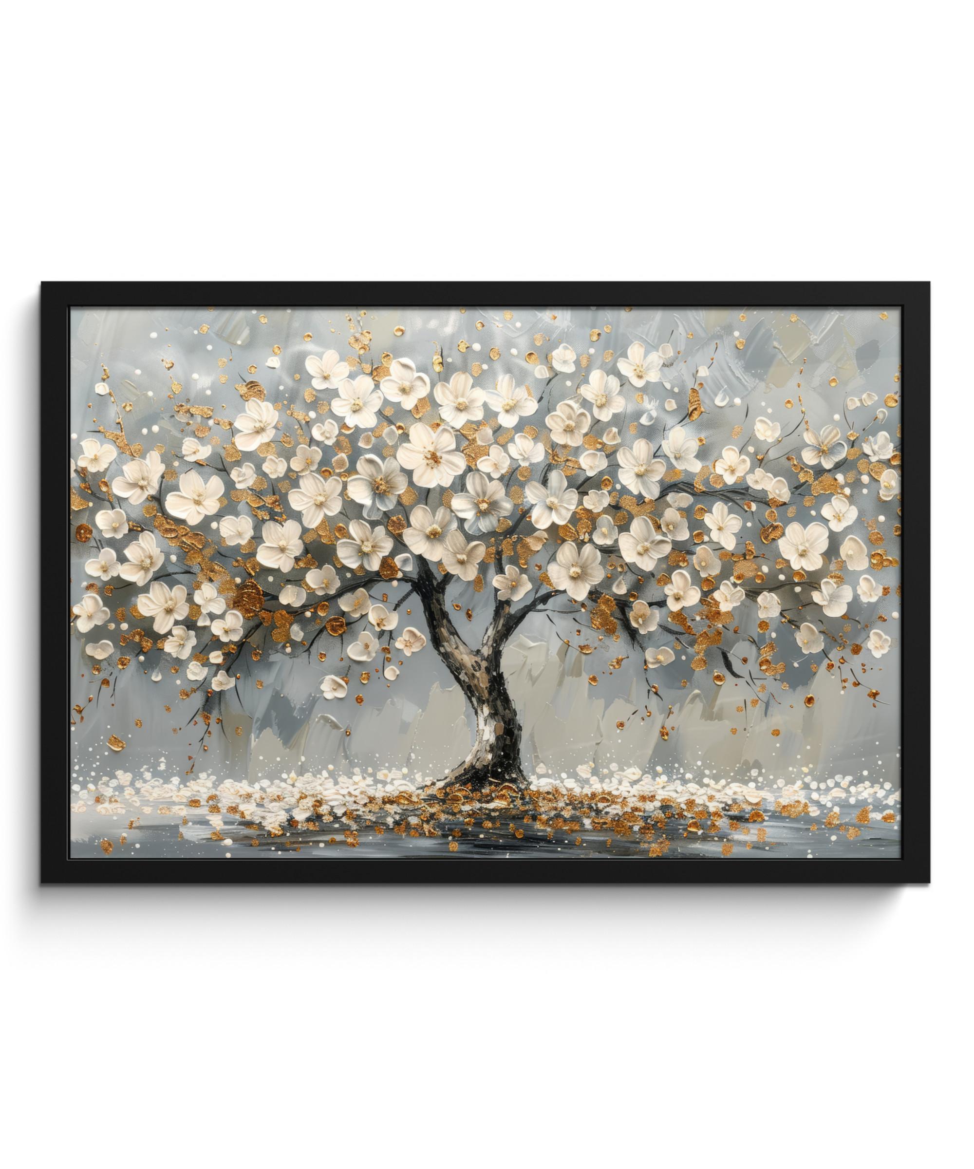 POSTER MIT RAHMEN Baum - Blumen - Weiß - Natur - Kunst 60x40 cm - Weiß, Papier (60/40cm) - MuchoWow