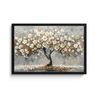 POSTER MIT RAHMENGERAHMTES BILD Baum - Blumen - Weiß - Natur - Kunst 60x40 cm - Weiß, Papier (60/40cm) - MuchoWow