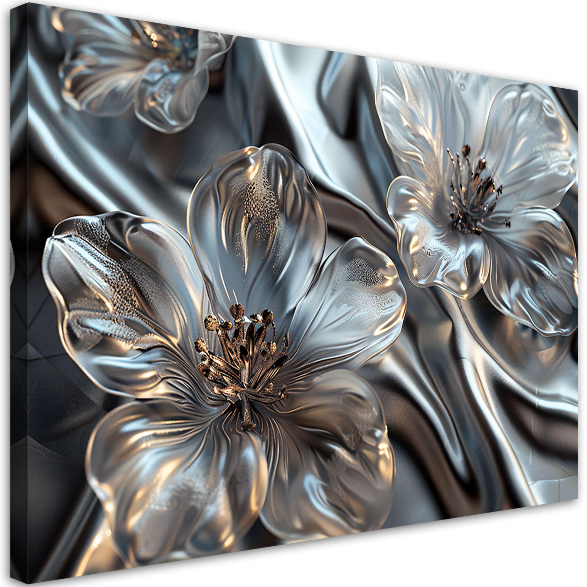 LEINWANDBILD Elegante silberne Glasblumen 60x40cm - Weiß, Textil (60/40cm) - Feeby