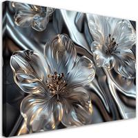 LEINWANDBILD Elegante silberne Glasblumen 60x40cm - Weiß, Textil (60/40cm) - Feeby