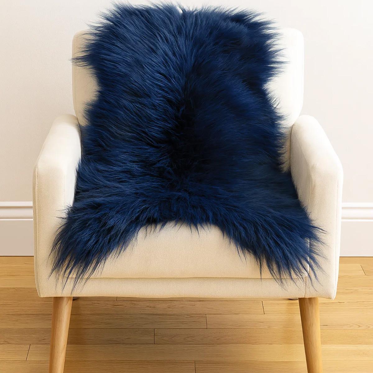 SCHAFFELL Island Dunkelblau, Lange Weiche Wolle, ca. 100 cm - Blau, Fell (60/100cm) - Provellus