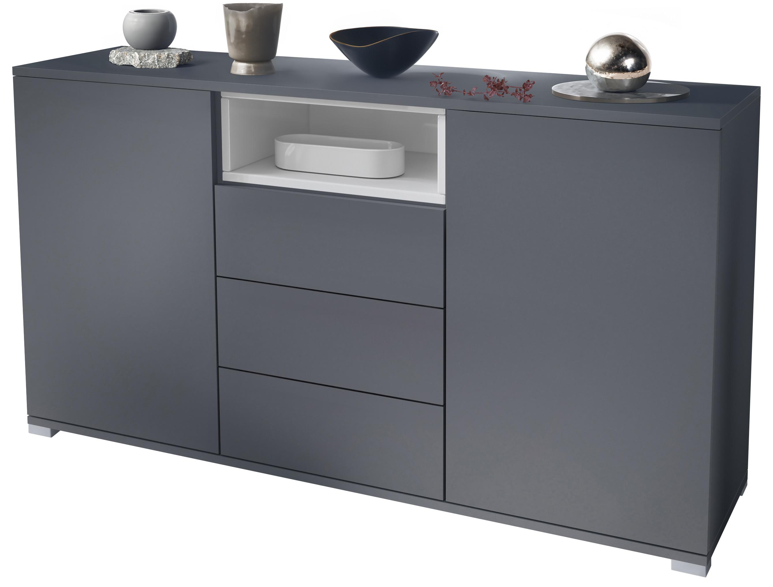 SIDEBOARD Skadu Weiß Hochglanz - Weiß Hochglanz/Anthrazit, Holzwerkstoff (138.5/75.5/35cm) - Vladon