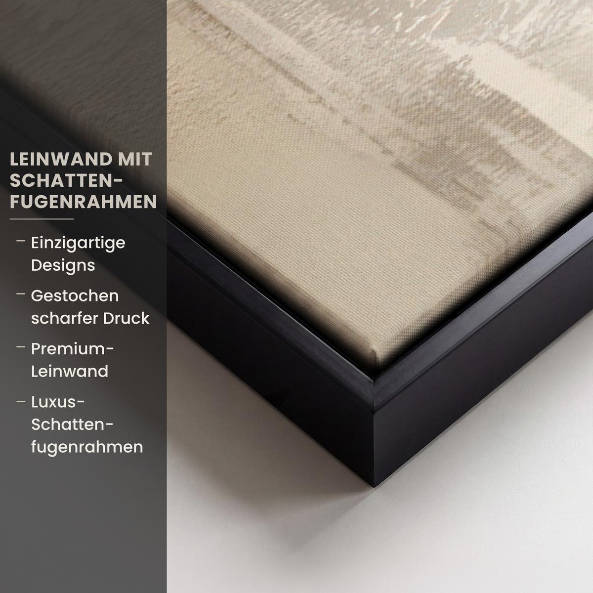 LEINWAND Bilder mit Rahmen - Moderne Kunst - Abstrakt - Beige - 100x70 - Beige, Textil (100/70cm) - MuchoWow
