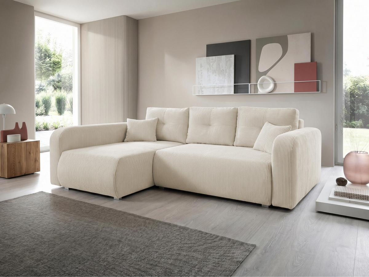 ECKSOFA Viena Cord, Seite: Links - Silberfarben/Naturfarben, Holz/Kunststoff (234/145cm) - MIRJAN24