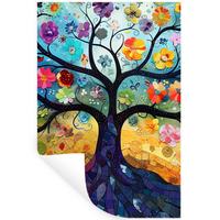 WANDTATTOO Kunst - Baum des Lebens - Blumen - Hippie Wandaufkleber 80x120 cm - Dunkelblau, Kunststoff (80/120/0.1cm) - MuchoWow