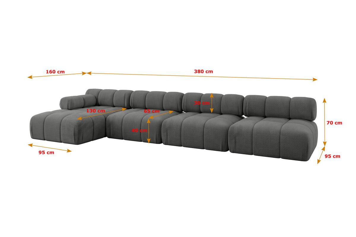 ECKSOFA modulares Sofa Razon-L3 - 380x160x70 cm Dunkelgrau Velours - Dunkelgrau, Holzwerkstoff/Textil (380/160cm) - ALTDECOR