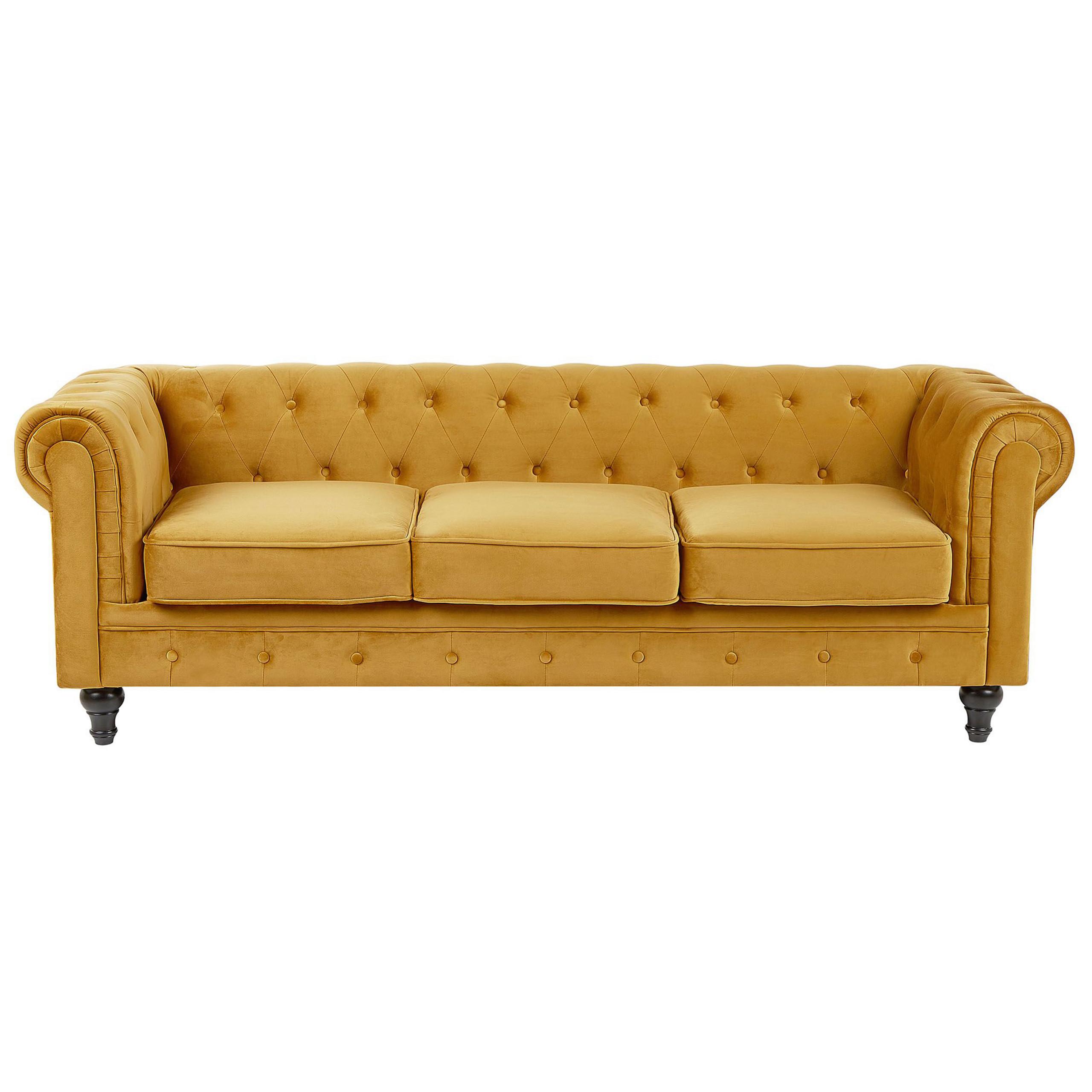 3-SITZER-SOFA Samtstoff Senfgelb Chesterfield - Gelb, Textil (201/70/75cm) - Beliani