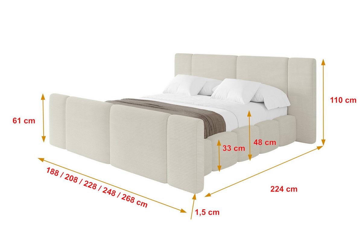 POLSTERBETT mit Bettkasten, Fußteil und Lattenrost, Bett mit Matratze H3/H4 - NILO-Z 120x200 Creme - Cappuccino, Holzwerkstoff/Textil (120/200cm) - ALTDECOR