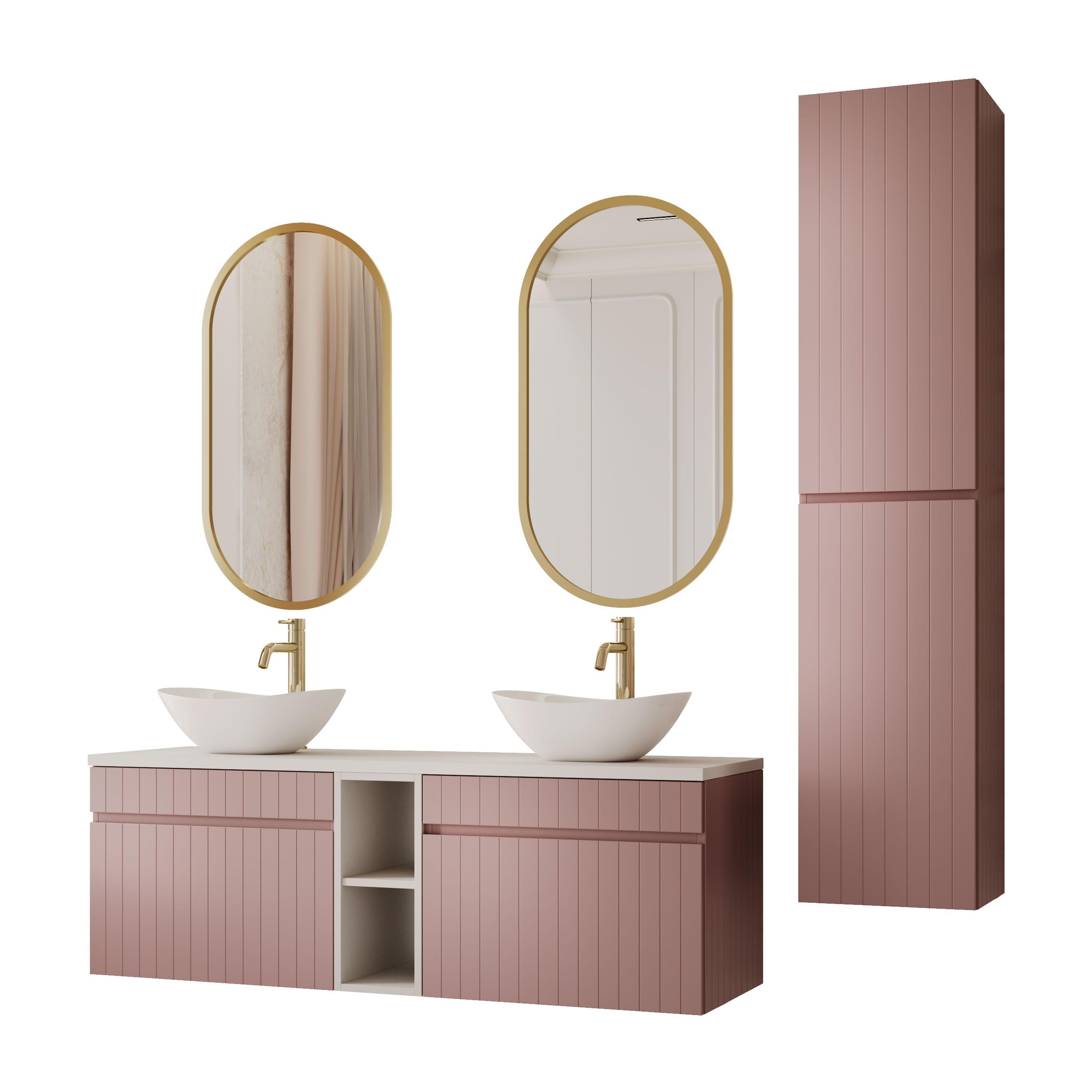 BADEZIMMER-SET FLORIS II - Rosa, Holzwerkstoff (140/46/45.6cm) - Lookway