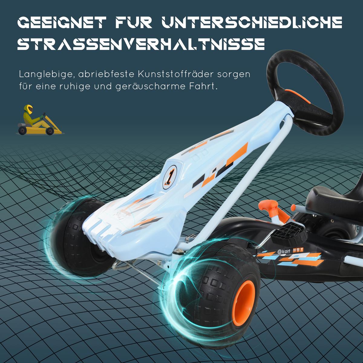 GO Kart Mit Pedal Kinderfahrzeug Tretauto mit Pedal ab 3 Jahre Stahl Hellblau - Hellblau, Metall (97/66/59cm) - HOMCOM