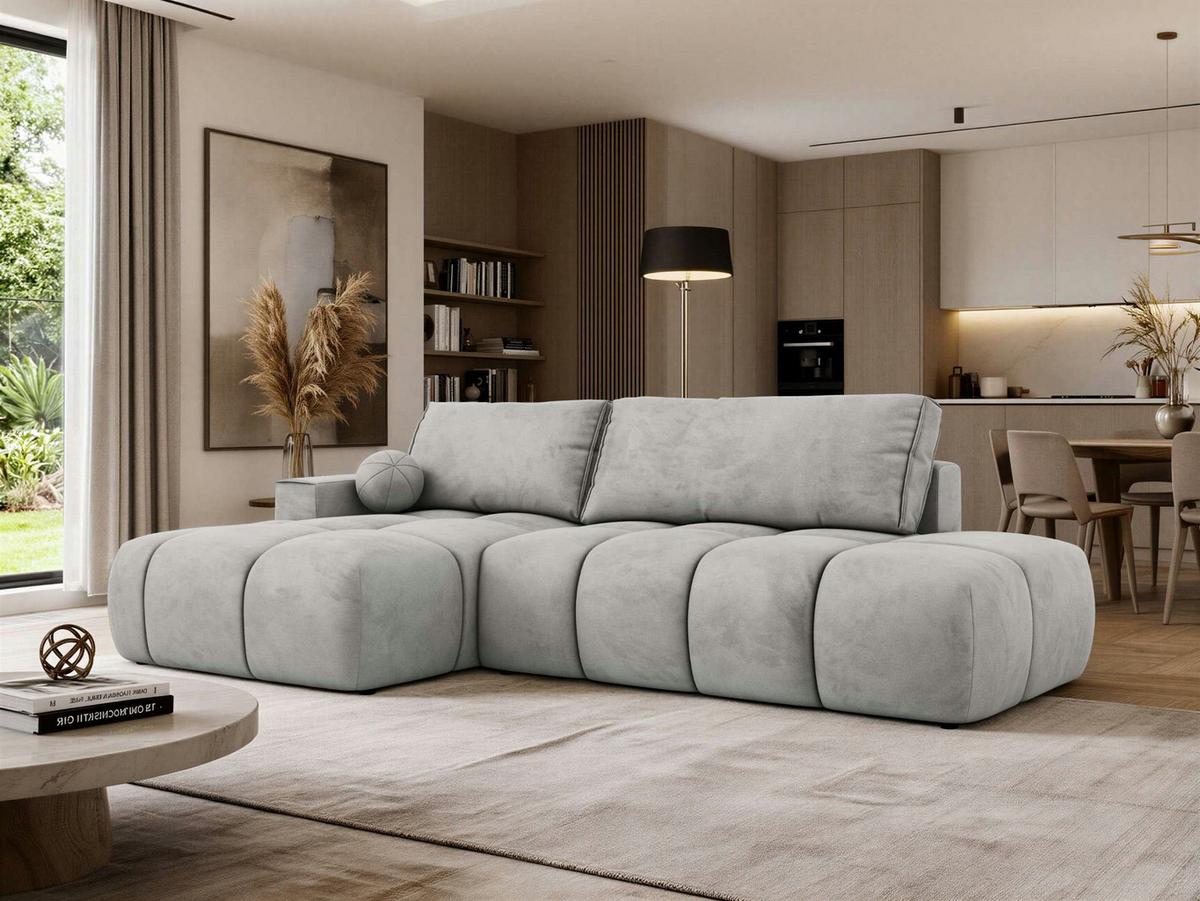 ECKSOFA LORAN L Hellgrau Velvet - Links - Hellgrau/Schwarz, Kunststoff/Textil (170/292cm) - MKS