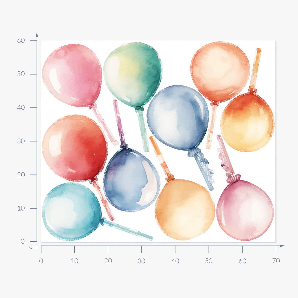 WANDAUFKLEBER 60x70cm - Bunte Luftballons - Multicolor, Kunststoff (60/70/0.1cm) - Wallfluent