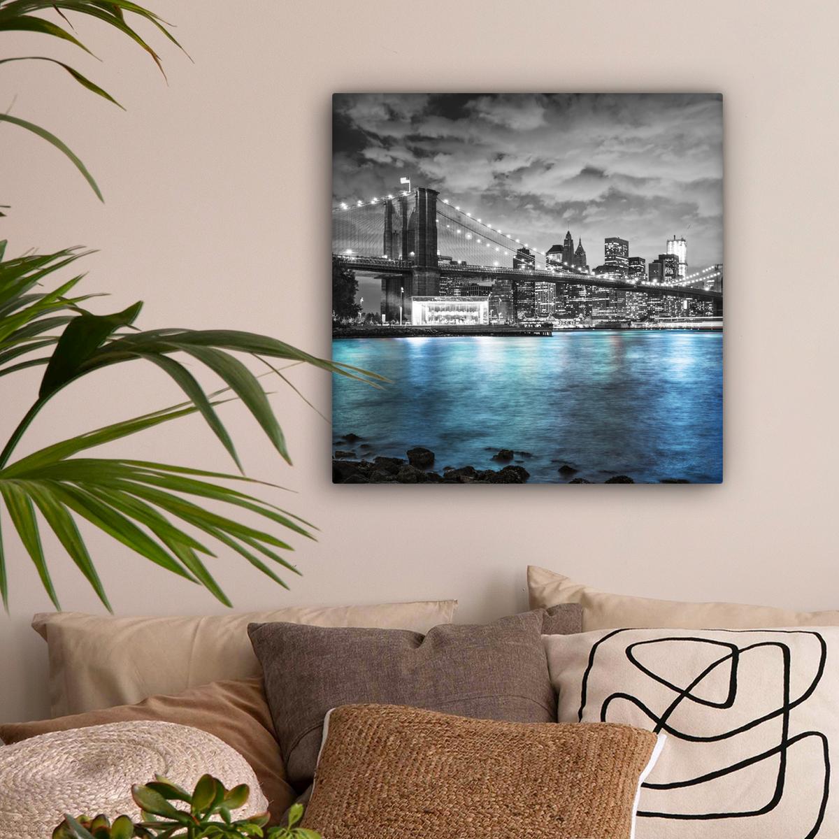 LEINWANDBILD New York - Skyline - Stadt - Blau Wandbild Wohnzimmer 50x50 cm - Blaugrau, Textil (50/50cm) - MuchoWow