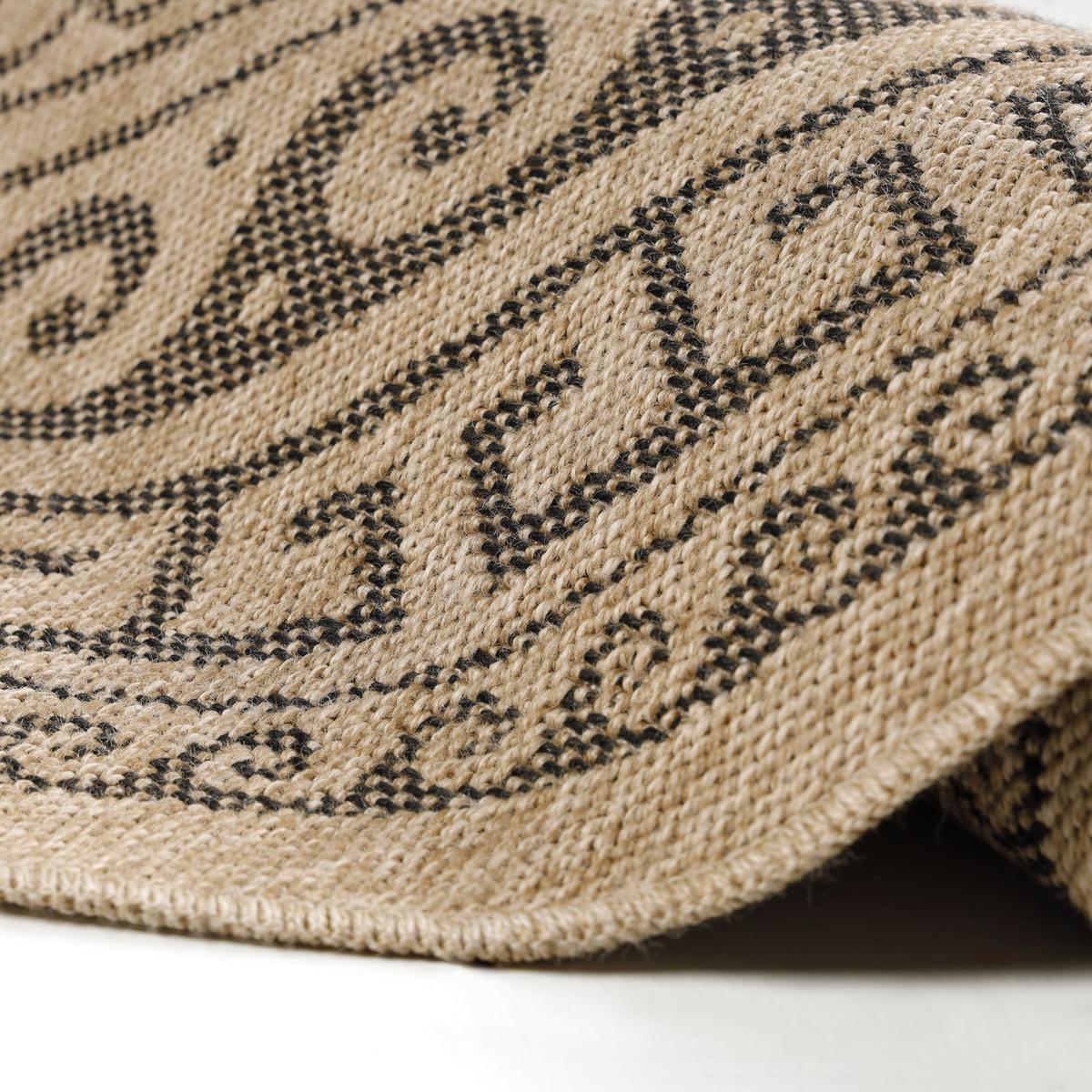 TEPPICH Outdoor KAUNS in Schwarz, im Vintage-Stil, aus Polypropylen, Ø 160 cm - Beige, Textil (160/160cm) - KADIMA DESIGN