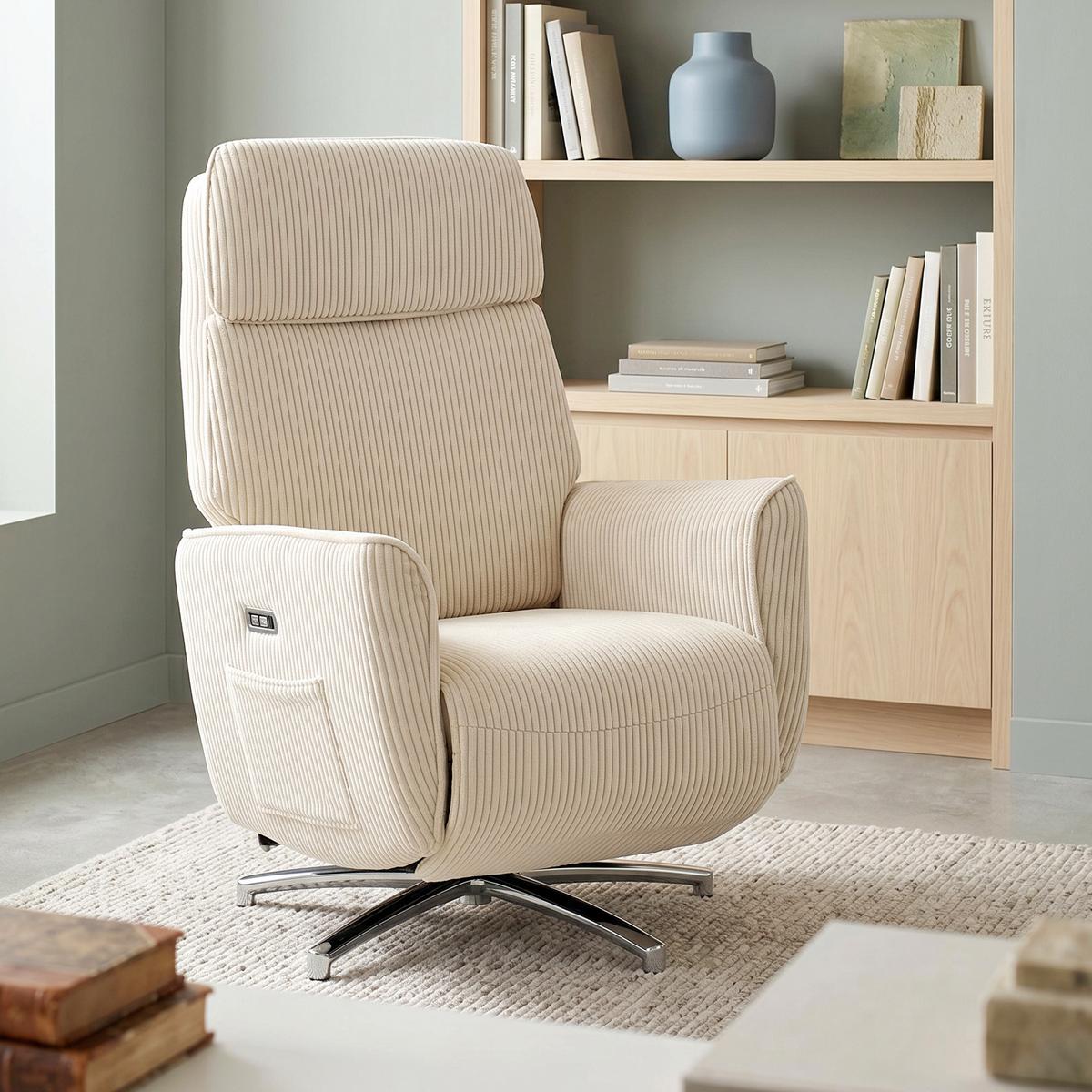 RELAXSESSEL Polyester Cremeweiß - Silberfarben/Creme, Textil/Metall (76/114/87cm) - HOMCOM