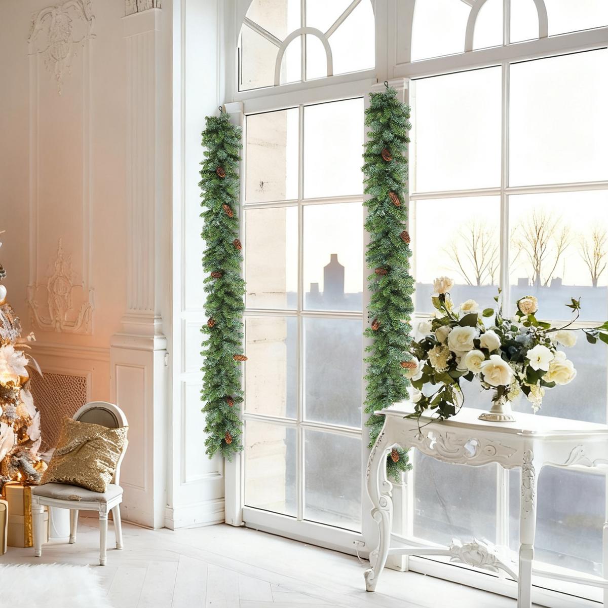 1,8 m künstliche Weihnachtsgirlande Blumendekoration mit Spitzen Tannenzapfen - Grün, Kunststoff (180cm) - HOMCOM