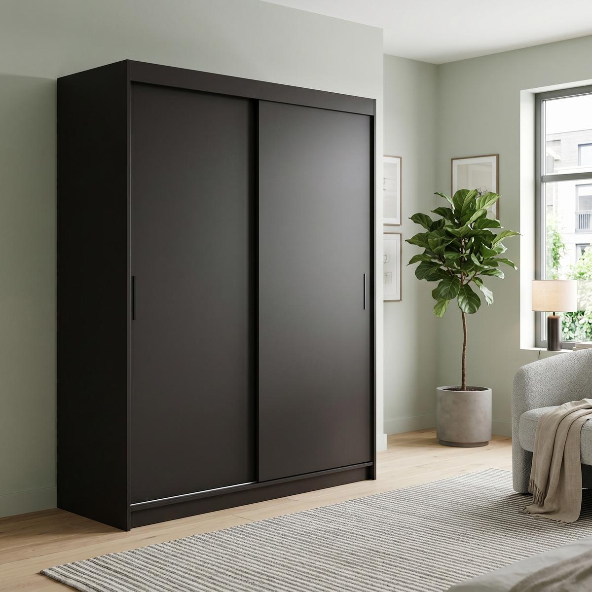 SCHWEBETÜRENSCHRANK TELA 160/205/60cm 2-türig Schwarz - Schwarz, Holzwerkstoff (160/205/60cm) - MASSENO