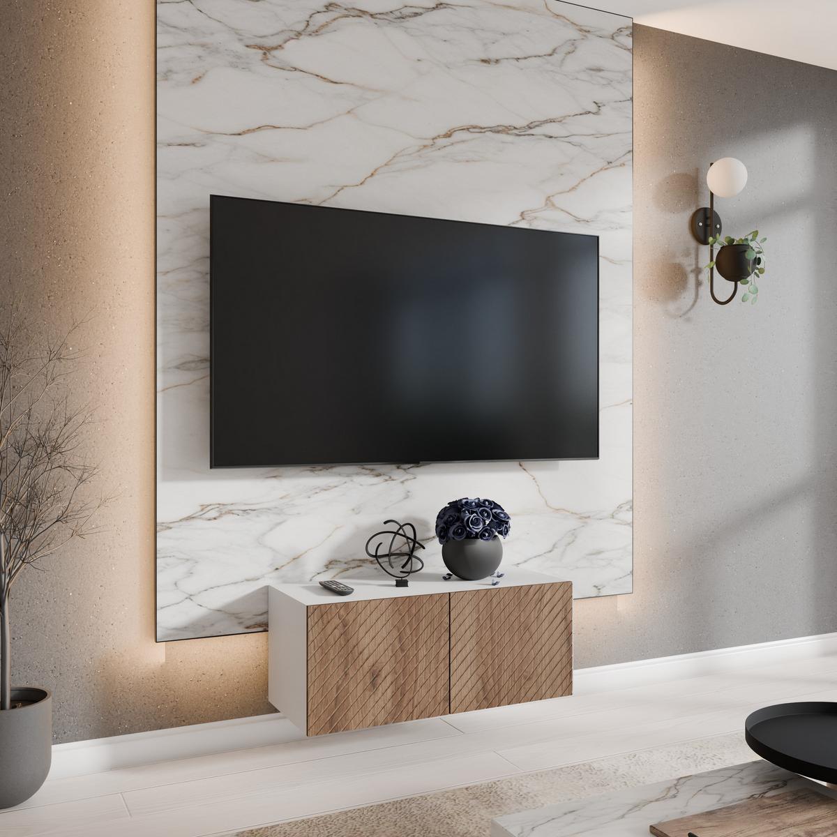 LOWBOARD CAVA 100/41/40 cm, Hängender TV-Schrank Weiß / Eichefarben - Eichefarben/Braun, Holzwerkstoff (100/41/40cm) - MASSENO