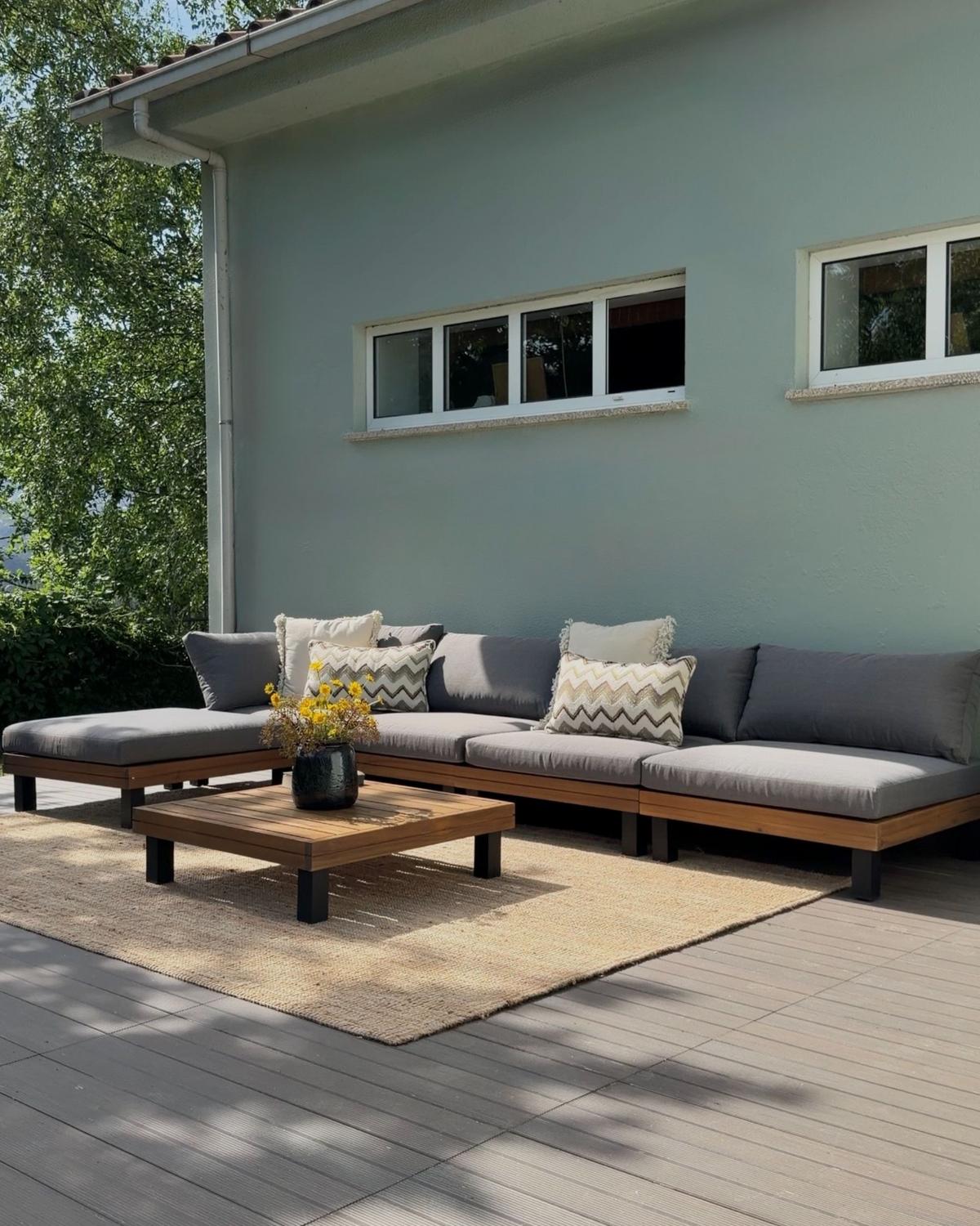 LOUNGE-SET 5-Sitzer Grau Frazzano - Hellbraun/Grau, Holz - Beliani