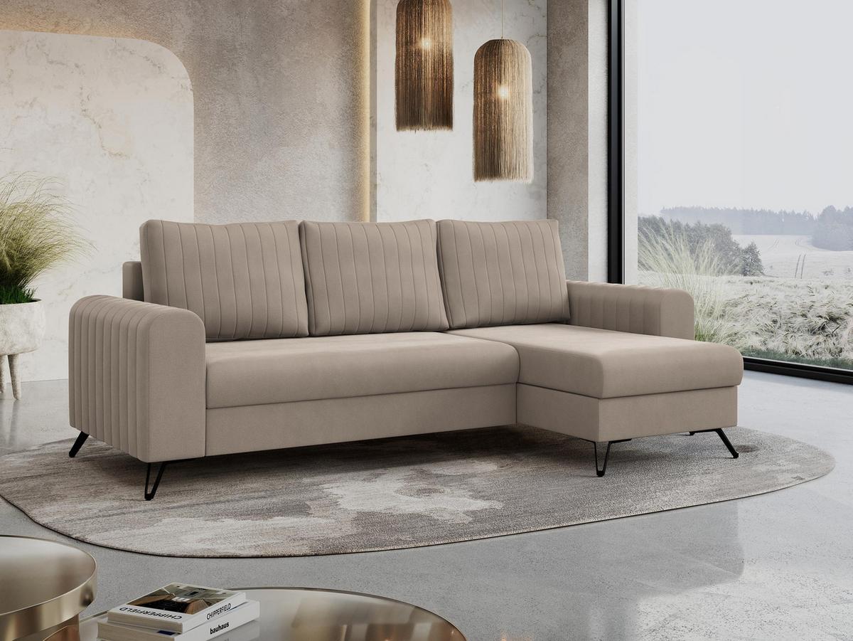 ECKSOFA Axel Samt Beige - Beige/Schwarz, Textil/Metall (242/140cm) - MKS
