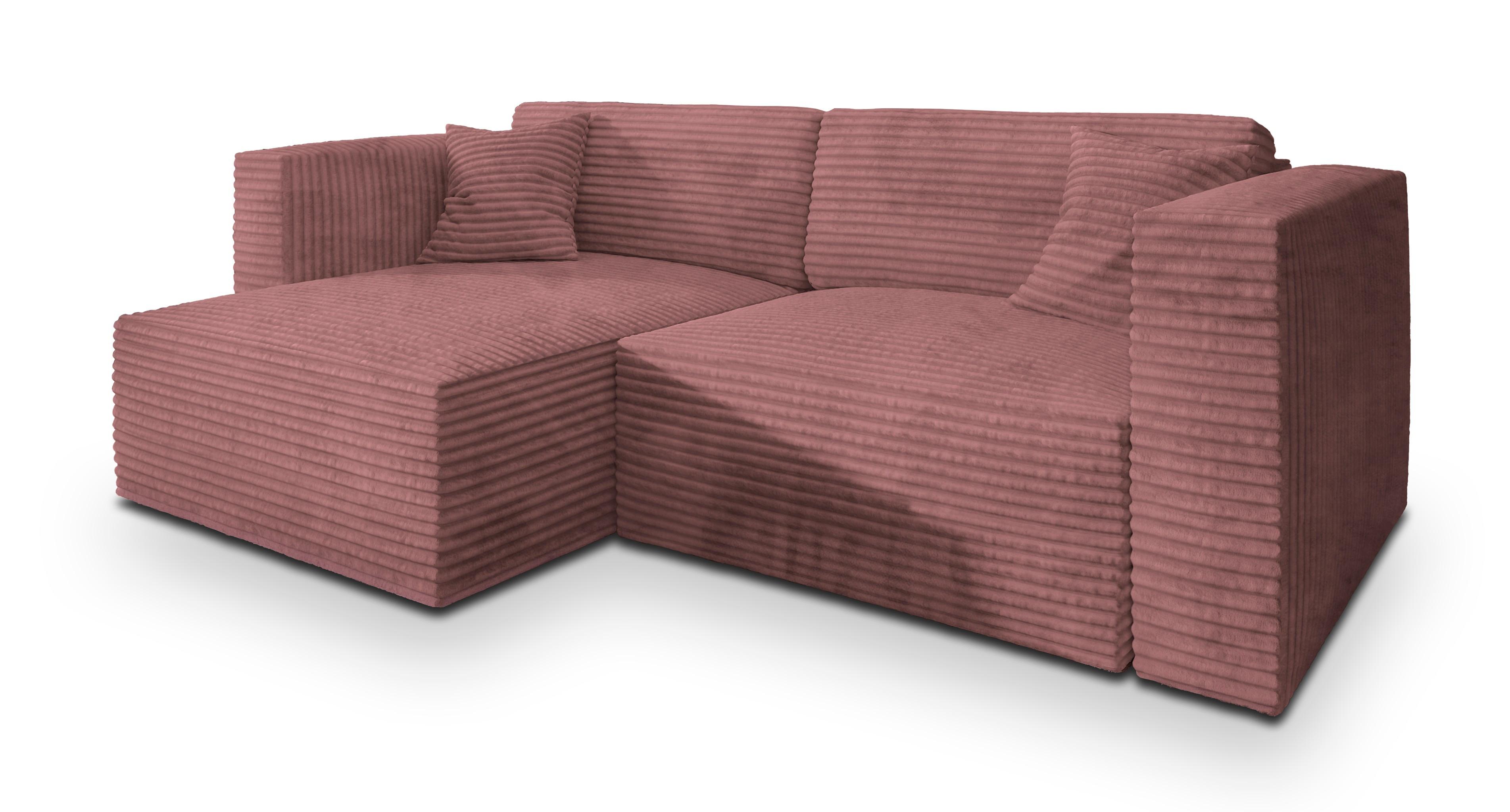 ECKSOFA NERIO Rosa Kordstoff mit Schlaffunktion - Rosa, Holz (245/148cm) - MASSENO