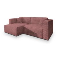 ECKSOFA NERIO Rosa Kordstoff mit Schlaffunktion - Rosa, Holz (245/148cm) - MASSENO